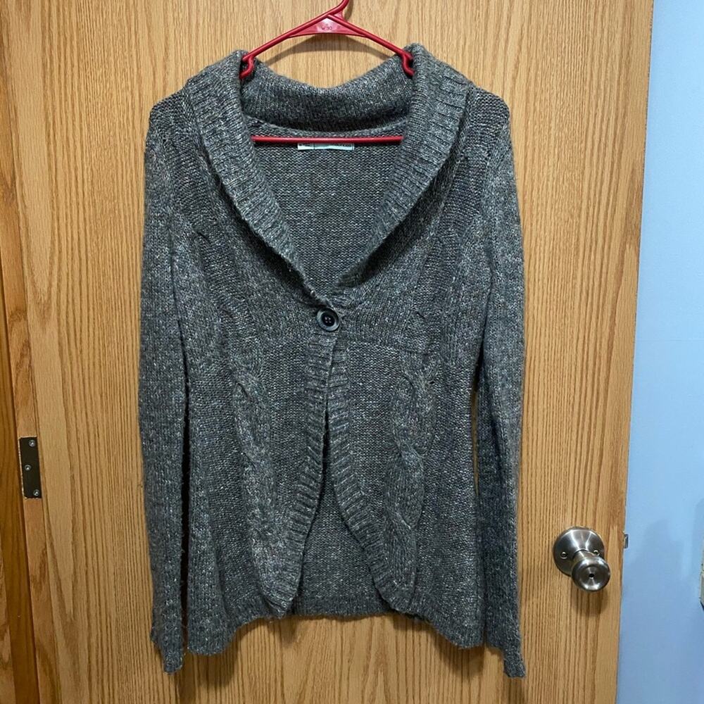 Maurices Chunky & Cozy One Button Sweater Women's Size Medium Gray w/ Color Pops